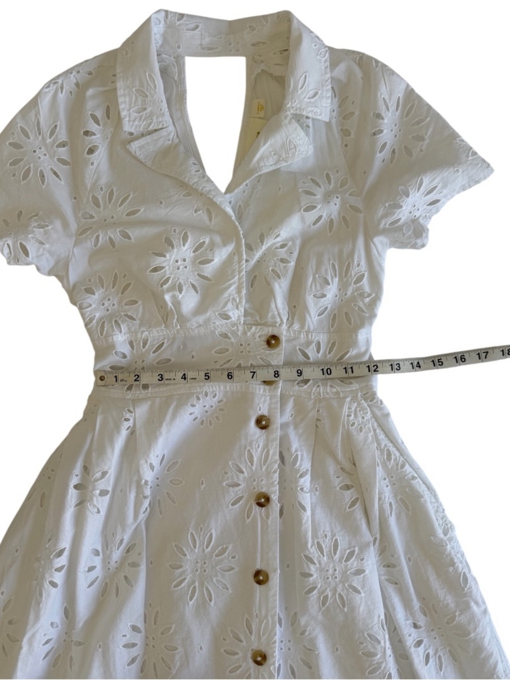 Maeve Anthropologie Eyelet Wrap Midi Dress XS White Cotton Resort Vacation - Picture 10 of 16